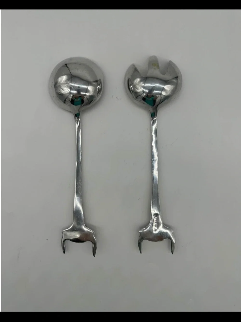 Western Longhorn Steer Salad Servers Silver Tone Ranch Kitchen Set